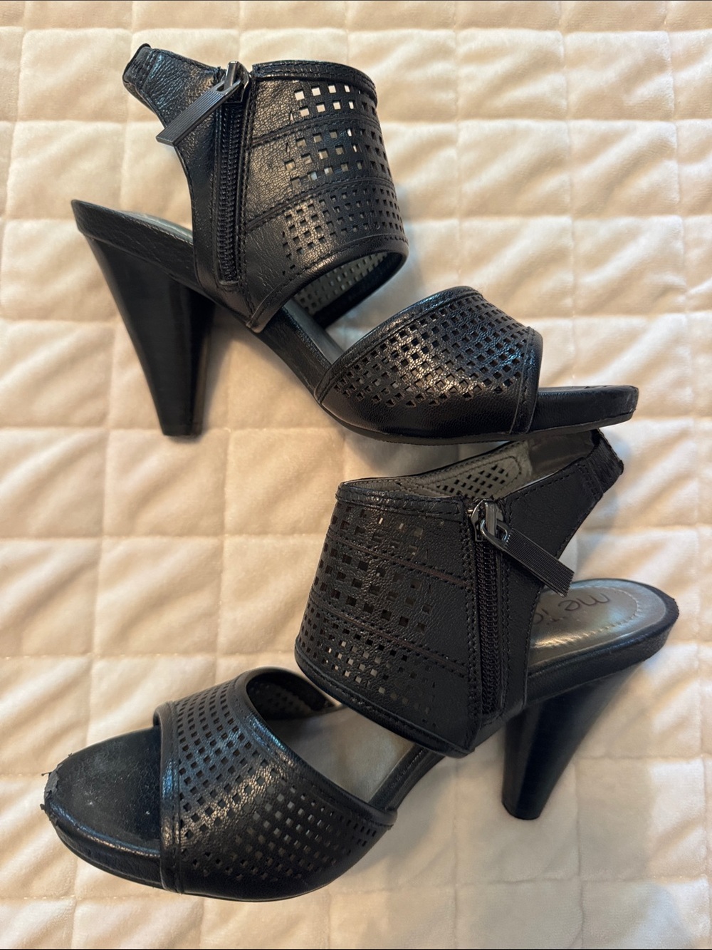 me too Black Perforated Zip-Heel Sandals